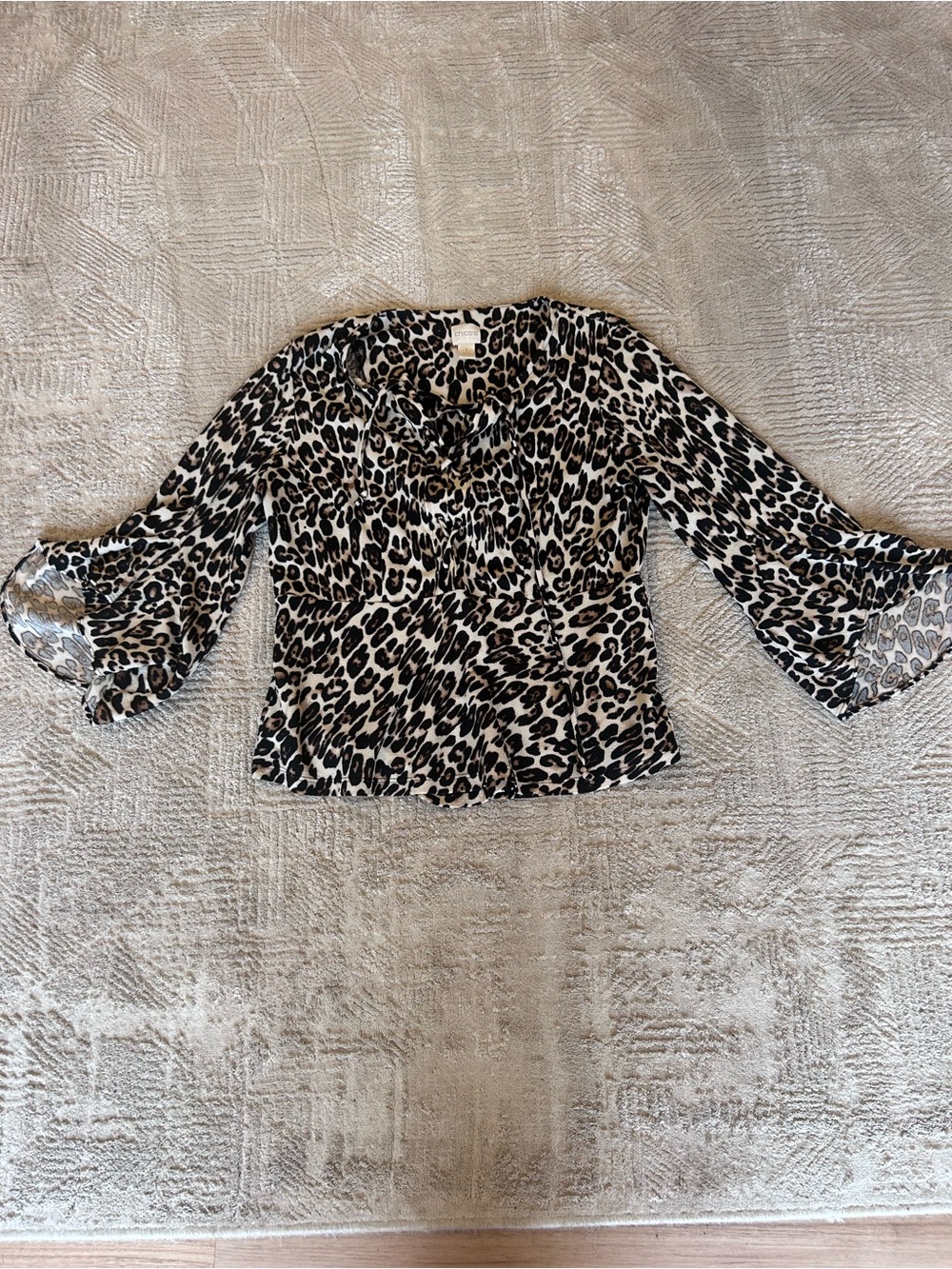 Chico's Black and Cream Leopard Print Bell Sleeve Blouse